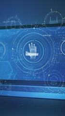 Wall Mural - 3d laptop display with animated statistical graphics.