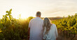 © peopleimages.com - Love, walking and back with old couple in vineyard for romance, anniversary date and bonding. Sunset, retirement and support with senior man and woman at winery for space, relax and vacation