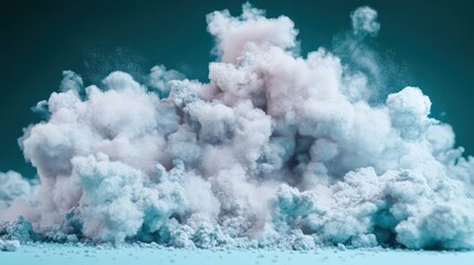 Fototapete - Abstract Cloud Explosion Of White Dust And Particles Against A Teal Background
