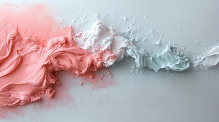 Leinwandbilder - Pastel Colored Textured Substances Blend Smoothly On White Surface With Soft Lighting Creating Abstract Composition