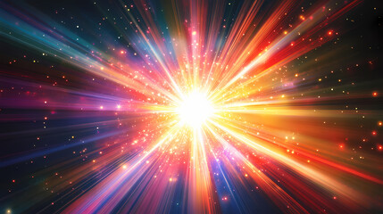 Wall Mural - a bright, colorful light burst with rays extending outward from the center, set against a black back