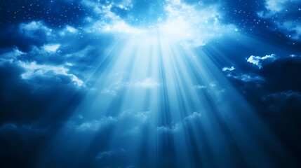 Wall Mural - ethereal blue light rays shining from above. heavenly illumination. illustration
