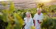 © peopleimages.com - Love, travel and wine with old couple in vineyard for romance, anniversary date and bonding. Happiness, retirement and smile with senior man and woman at winery for alcohol, relax and vacation