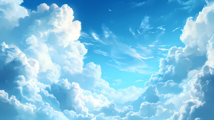 Wall Mural - Beautiful blue clouds filled with potential and serenity. Whispering Clouds. Illustration