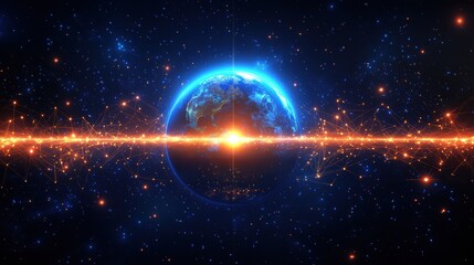 a blue planet with a sun in the middle of it