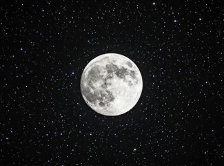 Wall Mural - A full moon in the sky with many stars, isolated on a black background