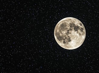 Wall Mural - A full moon in the sky with many stars, isolated on a black background