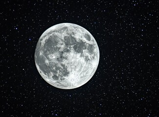 Wall Mural - A full moon in the sky with many stars, isolated on a black background