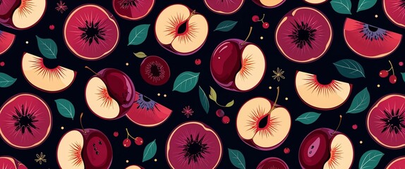 Garnet plum slices vector pattern abstract design illustration background