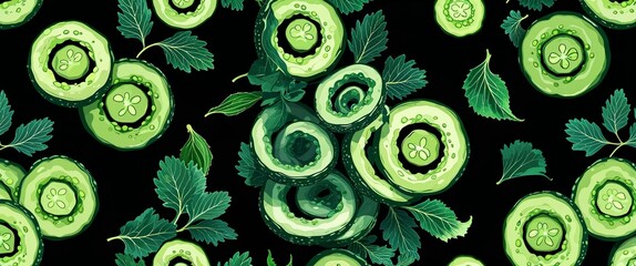 Jade cucumber spirals vector pattern abstract design illustration background