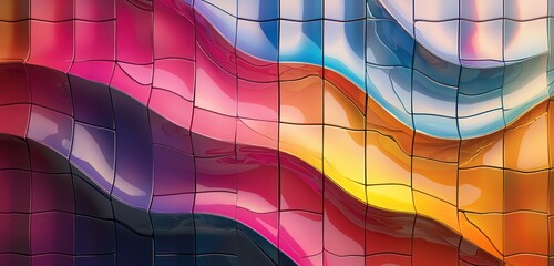 Wall Mural - colorful dynamic tiles featuring smooth gradient transitions for a futuristic and textured design.