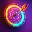 © BAYC - A colorful neon target with an arrow in the center, set against a pastel purple background. The scene is illuminated by soft light and features a gradient effect that adds depth to the composition.
