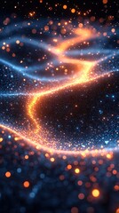 Wall Mural - digital wave with glowing particles creating a cyber-tech aesthetic, perfect for tech-related themes