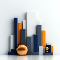 Aufkleber - A large, golden ball surrounded by a variety of colorful blocks, including blue