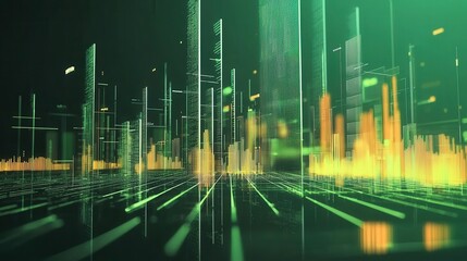 Poster - A cityscape with tall buildings and a green tint