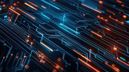 Poster - A computer chip with orange and blue lines