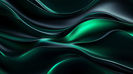 Wall Mural - dynamic fluidity: an abstract composition with smooth, undulating waves of emerald and dark metallic