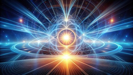 Wall Mural - Abstract Cosmic Landscape Interwoven Energy Streams and Celestial Pathways Converging on a Radiant Core