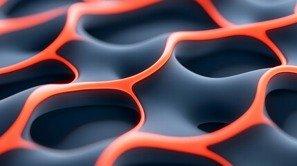 Wall Mural - abstract 3d render of interconnected organic shapes with red lines