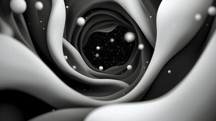 Wall Mural - abstract grayscale swirling vortex tunnel leading to starry space