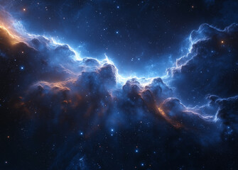 realistic starry sky with galaxies and nebulae in blue and purple tones