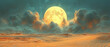 © AI Art - dramatic moon rising over a desolate desert, harsh light casting eerie shadows on the sand dunes, dark clouds swirling above
