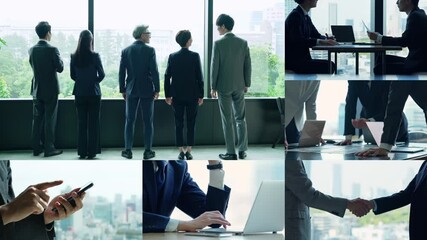 Poster - 様々なビジネスシーンのコラージュ映像　白バックからのトランジション