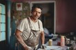 © NikoG - Portrait of a middle aged Hispanic male plastering painter in the living room