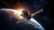 © chartchai - satellite orbiting the Earth in a vibrant space scene with planets stars and galaxies