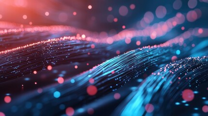 Wall Mural - optic fiber optic cables glowing with blue and red lights, symbolizing high speed internet connectiv