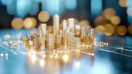 Wall Mural - Planning Futuristic city design planning with augmented reality and holographic blueprints.