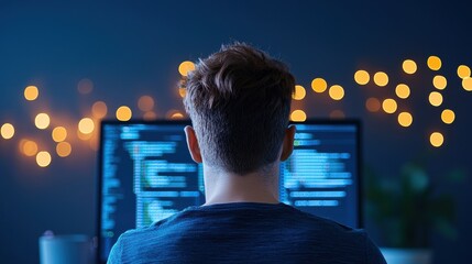 Wall Mural - software programmer debugging new software code with multiple screens displaying data.