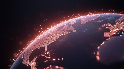 Wall Mural - Globe Rotating digital earth with bright circuits showing international tech connectivity.