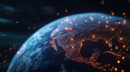 Wall Mural - Globe 3D rendered digital earth with location markers showing worldwide connectivity.