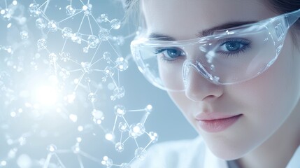 Zoom Researcher zooming into molecular structures using a high tech digital interface.