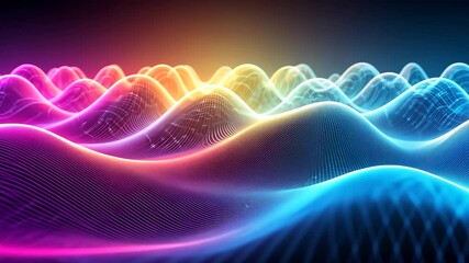 Wall Mural - Abstract Glowing Waves Animation: Vibrant Pink Blue Orange Hues