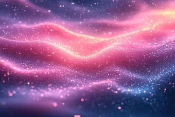 abstract digital artwork, glowing particles, flowing waves, colorful background