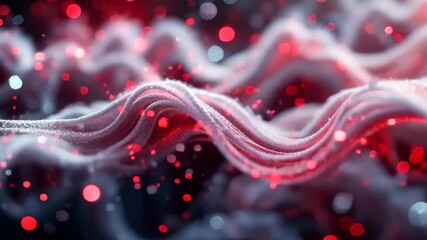 Wall Mural - Wavy Abstract Red Bokeh Particle Background Design with Elegant Swirls of Light and Shadow Creating Dynamic Ethereal Motion