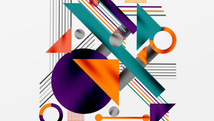 Wall Mural - Circles, triangles, squares, rings and lines with shadow effect