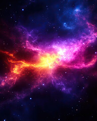 Wall Mural - a vibrant cosmic scene featuring swirling nebulae in shades of pink, orange, and purple, set against