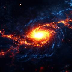 Wall Mural - a vibrant depiction of a swirling galaxy, showcasing bright orange and blue hues against a dark cosm