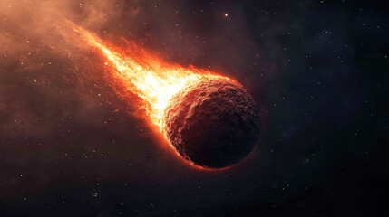 Wall Mural - a fiery comet streaks through the dark expanse of space, showcasing a vivid tail of flames and an il