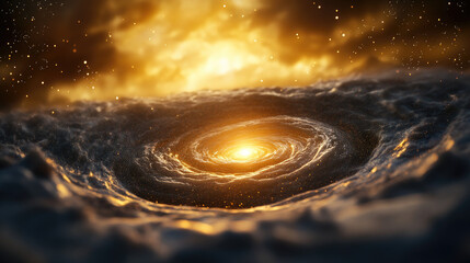 Wall Mural - a stunning cosmic scene featuring a swirling galaxy illuminated by a bright central star, surrounded