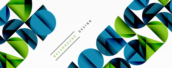 Wall Mural - Abstract geometric pattern with intersecting circles and triangles in gradients. The high-contrast composition creates depth and a dynamic, modern aesthetic