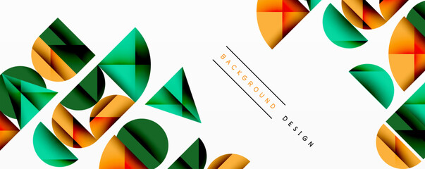 Wall Mural - Abstract geometric pattern with intersecting circles and triangles in gradients. The high-contrast composition creates depth and a dynamic, modern aesthetic