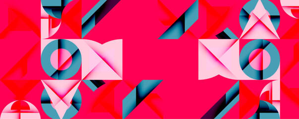 Poster - Minimal geometric abstract background. Circle square and triangle design