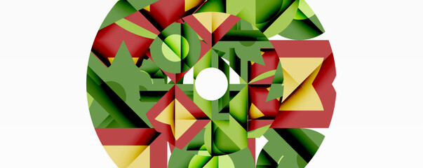 Wall Mural - Abstract geometric artwork with interwoven angular and curved shapes, dynamic composition with smooth gradients and bold contrasts