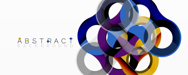 Fototapete - Abstract geometric pattern with interlocking circular and tubular shapes featuring smooth gradients, sharp contrasts, and dynamic layering