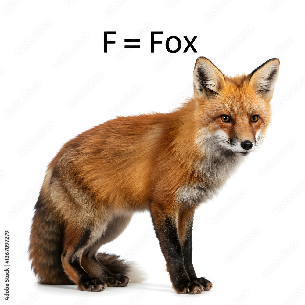 F for Fox: A shot of a Fox with black text 'F For Fox, perfect for ...