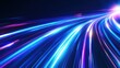 © Johannes - Luminous blue lines speed. Neon color glowing lines background, high-speed light trails effect. Futuristic dynamic motion technology. illustration